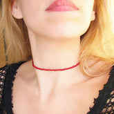Collier ras du cou en perles polies en émail de graines Beachy - Rouge